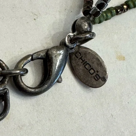 Chico's Multi Beaded String Statement Necklace Choker Green Earth tone Boho - Picture 7 of 16